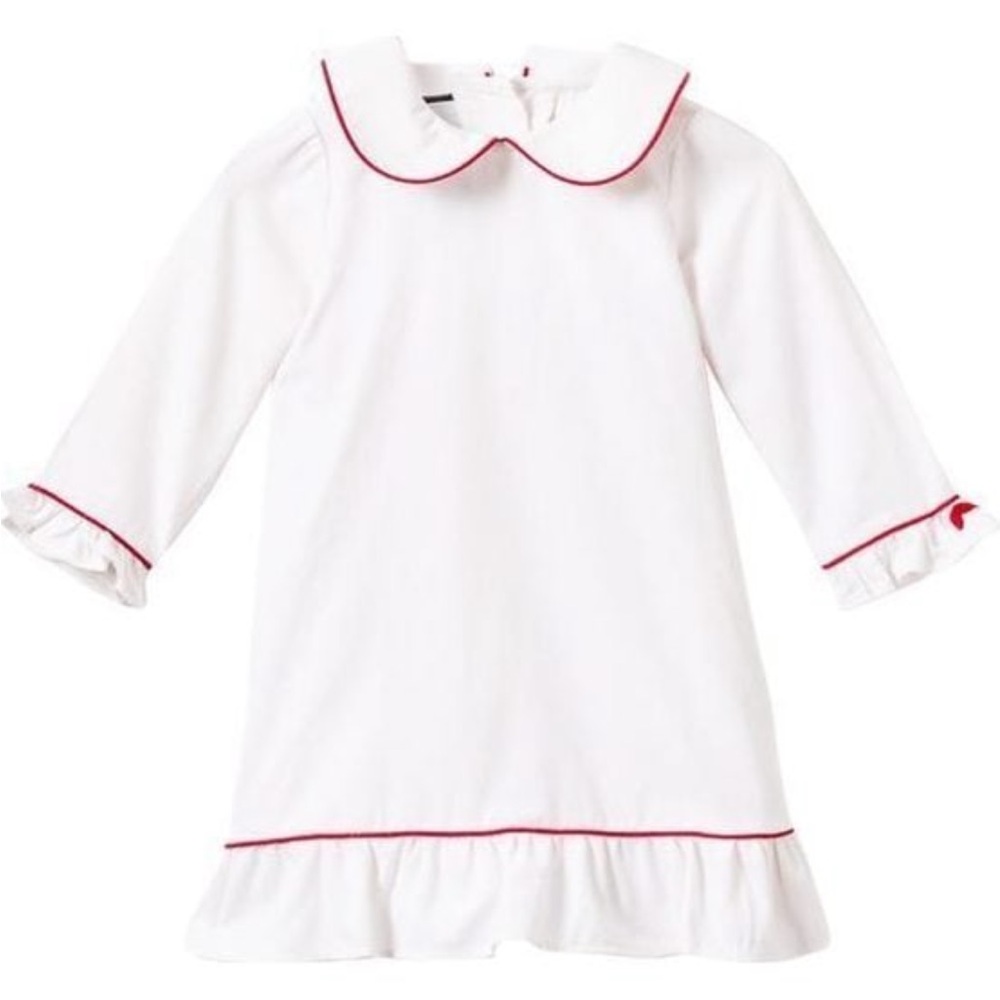 Petite Plume White Sophia Gown with Red Piping Christmas Pajama